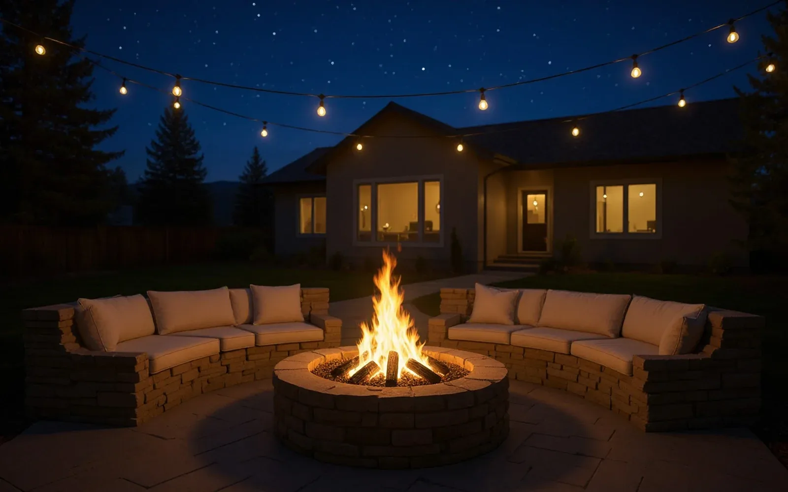 Built-in fire pit with seating