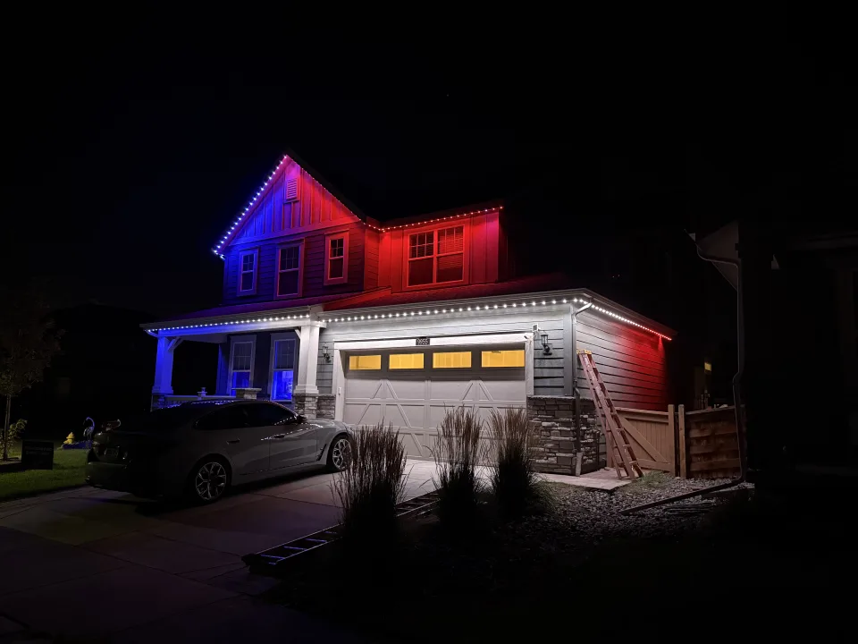 The same home outlined in festive holiday colors