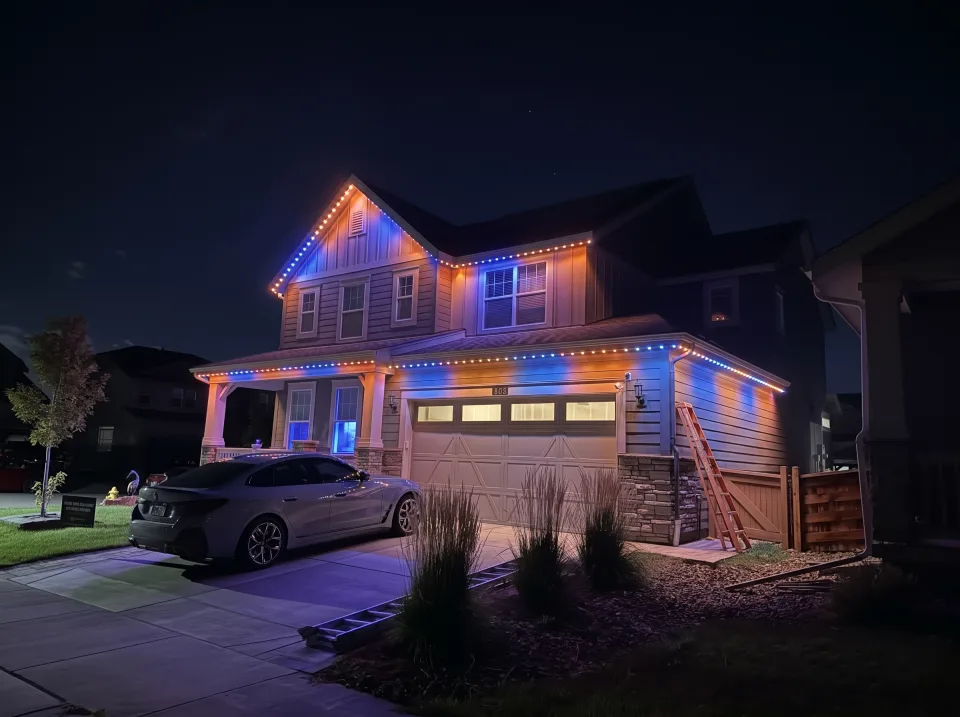 The same home lit in team colors on game day